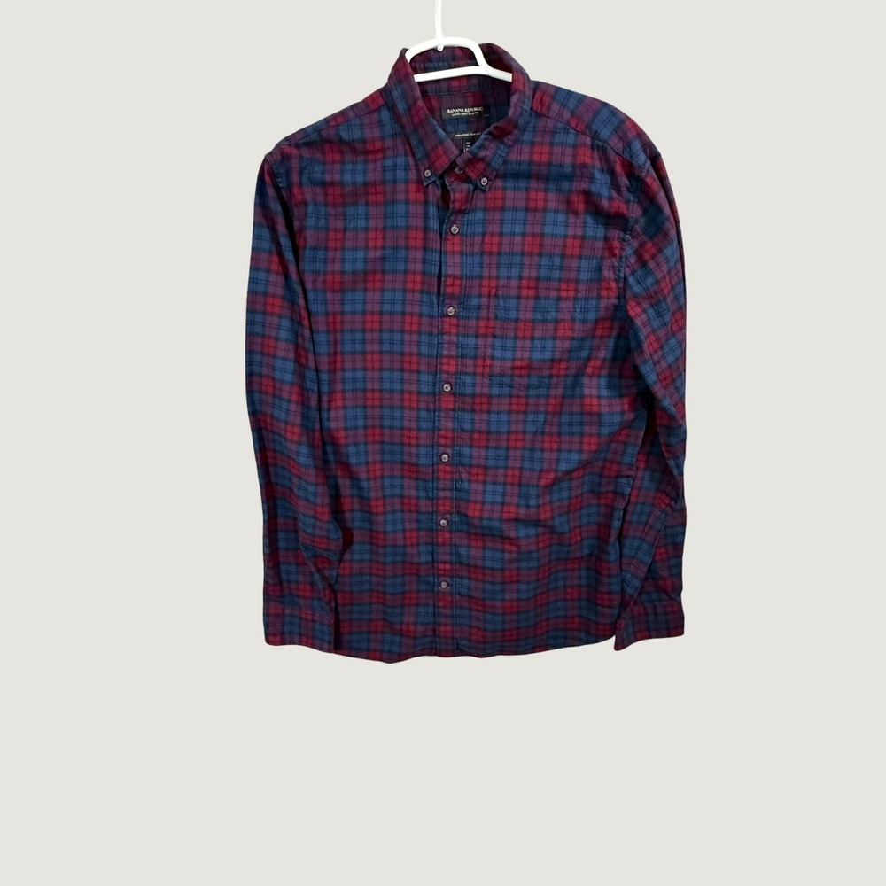 Banana Republic Mens XL Tall Untucked Slim Fit Ultra-Soft Flannel Plaid Shirt